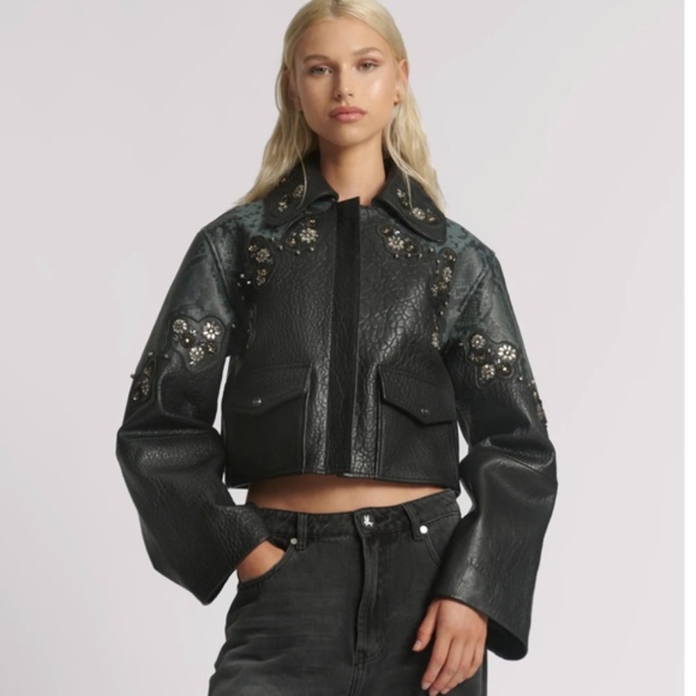 NWT One Teaspoon Matador Leather Cropped Jacket - Black